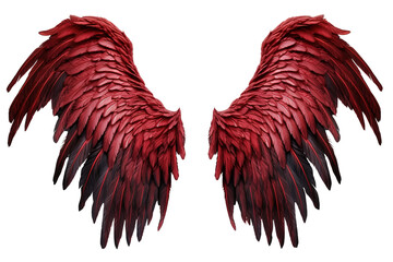 spread red dark demon feather angel wings on transparent background