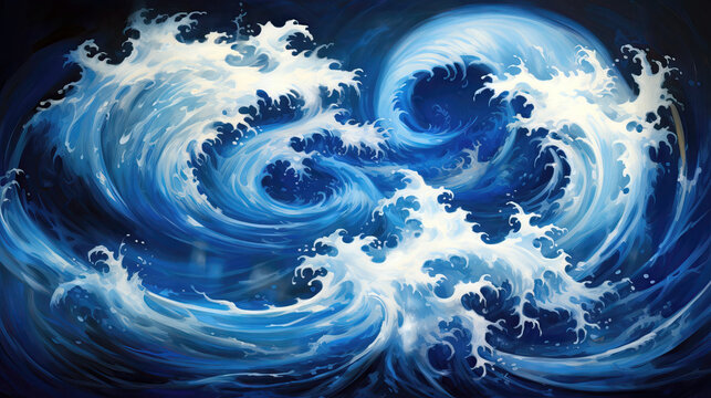 Abstract blue background with water splashes and swirls