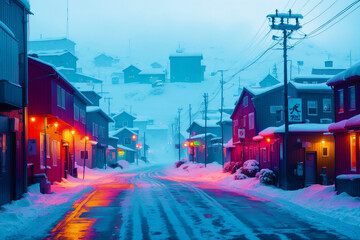 A watercolor town. Nordic Serenity, Watercolor Painting of a Scandinavian Town. Generative AI