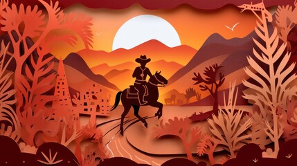 Paper cut art illustration, western background.