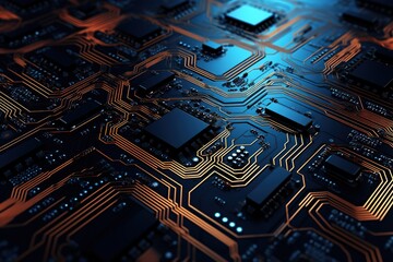 Electronic circuits, blue neon light, Software and Web Developer Programming Code, Binary Abstract Computer Script, Program Developing digital background.