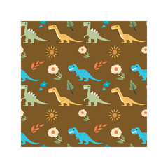 Cute Dinosaur Theme Seamless Pattern Vector Illustration