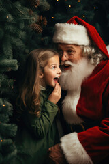 Fototapeta na wymiar A young child exchanging secrets with Santa Clause amidst the holiday festivities
