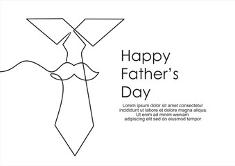 Continuous One line drawing of tie and lettering Happy Father's Day. Concept Father's Day card Continuous line style.