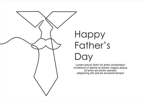 Continuous One line drawing of tie and lettering Happy Father's Day. Concept Father's Day card Continuous line style.