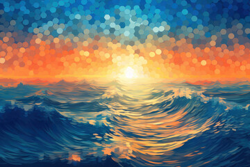 Fototapeta premium pixelated sunset over ocean.