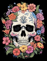 Flowers and blooming skulls, Generative Al