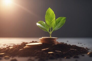 green sprout in a stack of coins and money in a pot. business concept and growing investment green sprout in a stack of coins and money in a pot. business concept and growing investment green plant an - obrazy, fototapety, plakaty