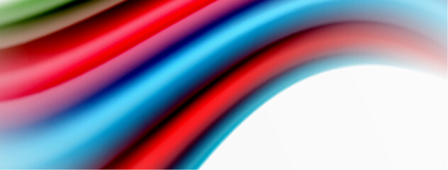 Rainbow color silk blurred wavy line background on white, luxuriously vibrant visually captivating backdrop. Stunning blend of colors reminiscent of rainbow, silky and gracefully blurred wavy pattern