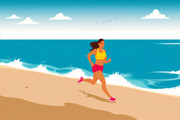 Obraz na płótnie Canvas Healthy lifestyle concept. Embracing Fitness and Serenity on the Beach. Generative AI