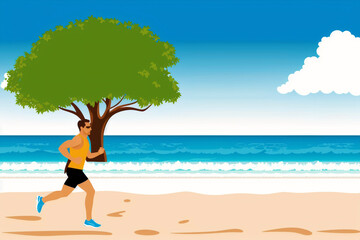 Fototapeta na wymiar Healthy lifestyle concept. Embracing Fitness and Serenity on the Beach. Generative AI
