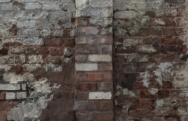 Empty old bricks wall texture. Background of the old vintage bricks wall. Urban background, Rustic style, Space for text, Selective focus.