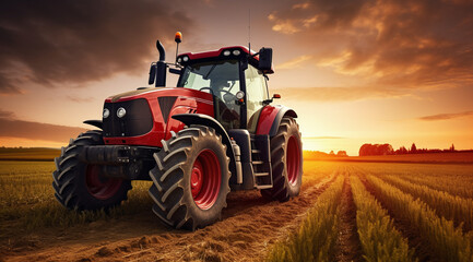 Efficient Crop Harvest: Tractor Combine Harvester in Cereal Agriculture Field