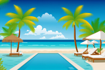 Fototapeta na wymiar Summer vacation concept. Seaside Oasis. Unwind and Indulge at the Beach Resort. Generative AI