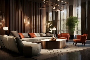 Contemporary lounge space with stylish decor and furniture in a residential setting. Generative AI