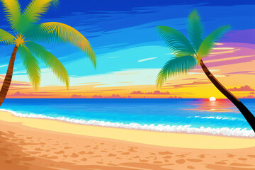 Fototapeta na wymiar Summer vacation concept. Sunset Serenade. A Mesmerizing Evening on the Beach. Generative AI