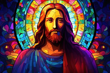 Jesus Christ Colorful in stained glass window background
