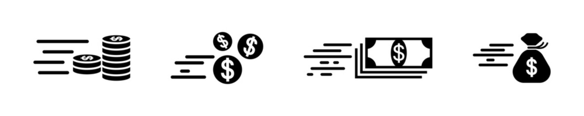 Set of fast money vector icons. Instant payment. Fast transfer money. Remittance sign. Vector 10 Eps.