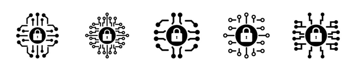 Set of cyber security vector icons. Cybersecurity sign. Protect of data or information. Vector 10 Eps.