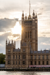 London, UK: 16 September 2023: The Palace of Westminster serves as the meeting place for both the House of Commons and the House of Lords, the two houses of the Parliament of the United Kingdom - obrazy, fototapety, plakaty