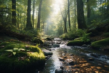 Obraz premium stream in the forest. generative ai