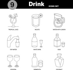 Drink icon line art set Vector, editable and resizable