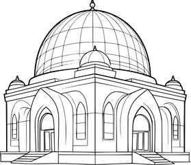 outline illustration of mosque for coloring page