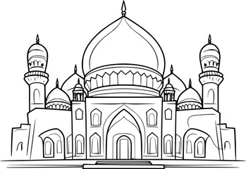outline illustration of mosque for coloring page