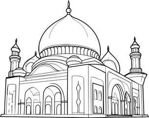 outline illustration of mosque for coloring page