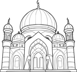 outline illustration of mosque for coloring page