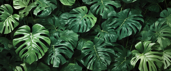 Tropical jungle Monstera leaves, Exotic plants.