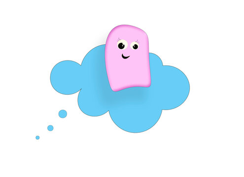 pink smiling marshmallow on blue cloud