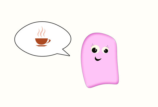 illustration marshmallow dreaming of a cup of coffee