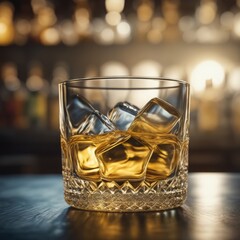 whiskey on ice in glass whiskey on ice in glass whiskey with ice in glass on wooden background