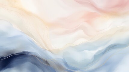 abstract watercolour fluid background with waves and pastel colors with gold accents. - obrazy, fototapety, plakaty