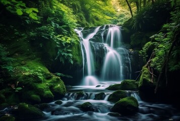 Fototapeta na wymiar beautiful waterfall in the green forest. generative ai