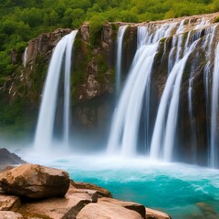 Obraz premium A majestic waterfall cascading down a rocky cliff2, Generative AI