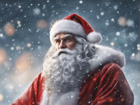 Portrait of an old man dressed as Santa claus.