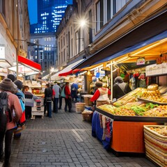 Obraz premium A bustling marketplace with street vendors and shoppers2, Generative AI