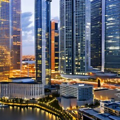 Fototapeta na wymiar A contemporary city skyline with sleek, glass skyscrapers3, Generative AI