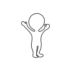 3d person with a smile. Line art character concept with transparent background. Man with hands up in the air out of excitement.