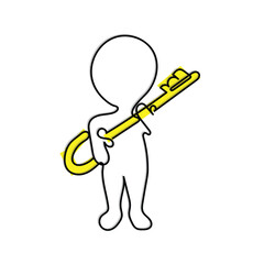 Line art character concept with transparent background. Vector art of a man with key in his hands