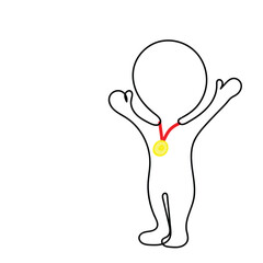 Line art character concept with transparent background. A person winning and achieving in life. High achiever and winner mindset.