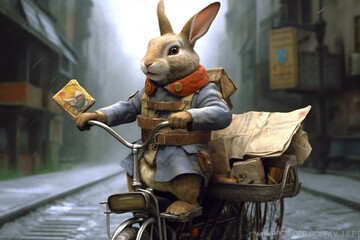 A rabbit mail carrier. Generative AI