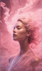 digital art of beautiful illustration of dreamy woman with pink flowers in a smoke digital art of beautiful illustration of dreamy woman with pink flowers in a smoke 3d illustration of a beautiful fem