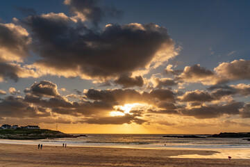 Sunset on the beach at Trearddur bay Beach, Anglesey, Wales