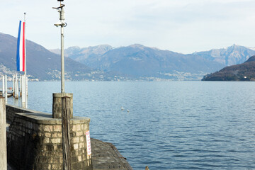 mountain lake maggiore in winter afternoon. Cannobio. Piamonte. Italy