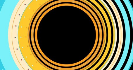 4k retro color background for throwback designs. Seamless looping on transparent background(Alpha Channel) 60s 70s abstract circular sale frame with lines. Round strokes dots. Funny rings wallpaper 