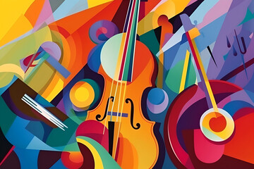 Colorful retro abstraction of musical instruments 3 - obrazy, fototapety, plakaty