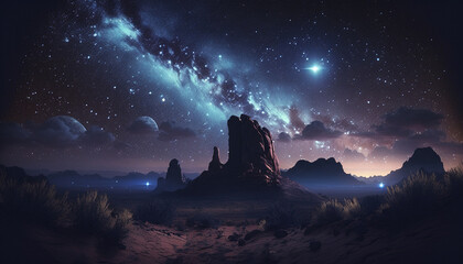 Bule sky with stars paradox image Ai generated art - obrazy, fototapety, plakaty